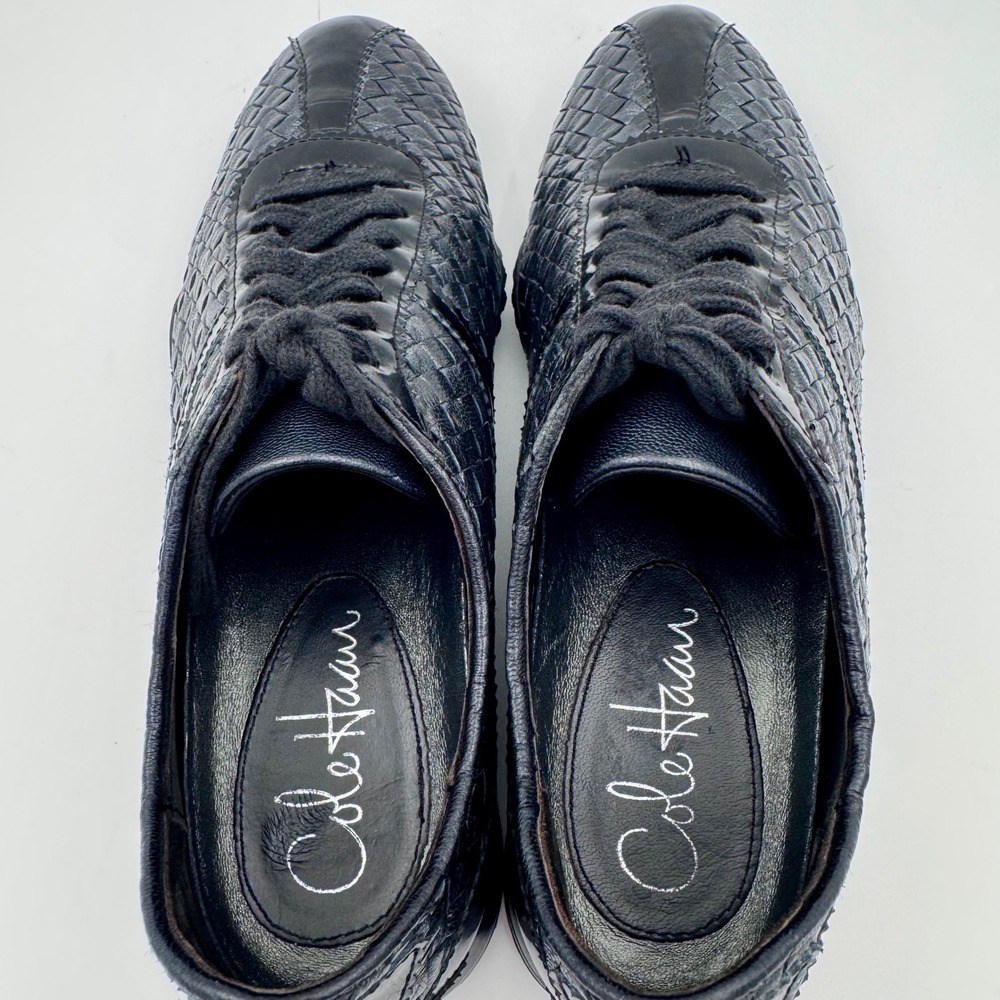 VTG Cole Haan Handwoven Leather Patent Sneakers Y2K Black Womens 6.5B D23433 - Picture 7 of 9
